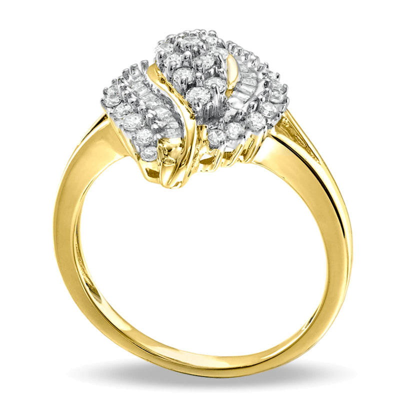 0.5 CT. TW Diamond Marquise Cluster Twist Ring in 10K Gold