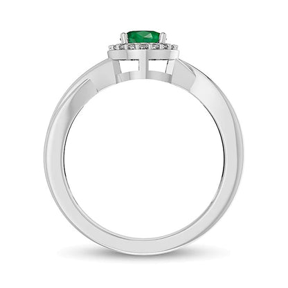Oval Emerald and 0.07 CT. TW Diamond Frame Crossover Shank Ring in 10K White Gold