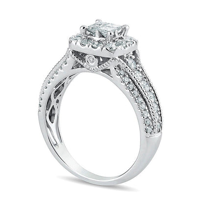 1.0 CT. TW Quad Princess-Cut Diamond Frame Vintage-Style Engagement Ring in 10K White Gold