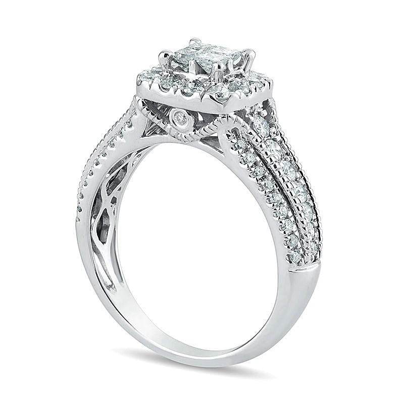 1.0 CT. TW Quad Princess-Cut Diamond Frame Vintage-Style Engagement Ring in 10K White Gold