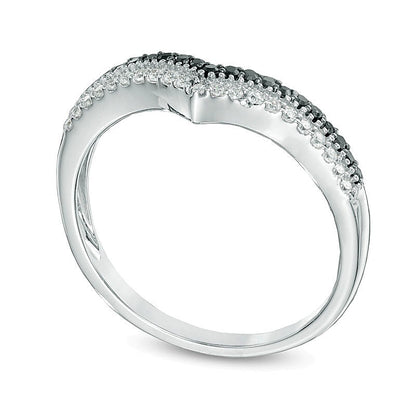 0.25 CT. TW Black and White Diamond Double Row Contour Band in 10K White Gold