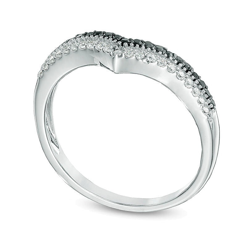 0.25 CT. TW Black and White Diamond Double Row Contour Band in 10K White Gold