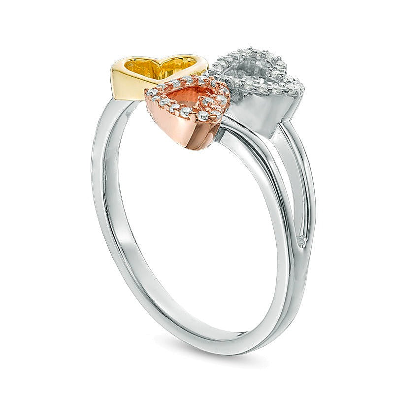0.1 CT. TW Diamond Triple Heart Ring in Sterling Silver and 10K Two-Tone Gold