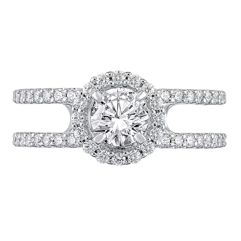 1.2 CT. TW Diamond Frame Double Row Open Shank Engagement Ring in 14K White Gold (I/I2)