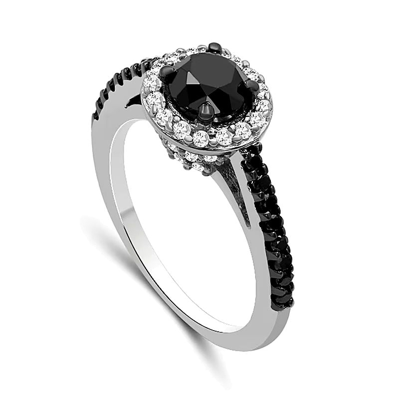 1.5 CT. TW Black and White Diamond Frame Ring in Sterling Silver