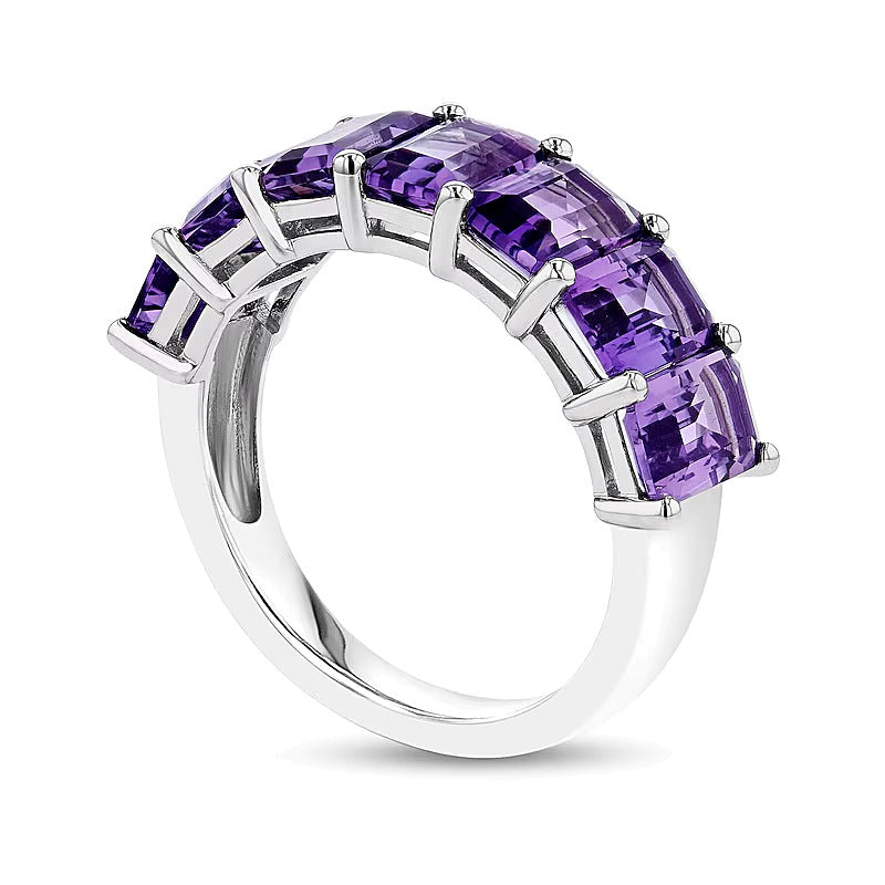 Emerald-Cut Amethyst Seven Stone Anniversary Band in 14K White Gold
