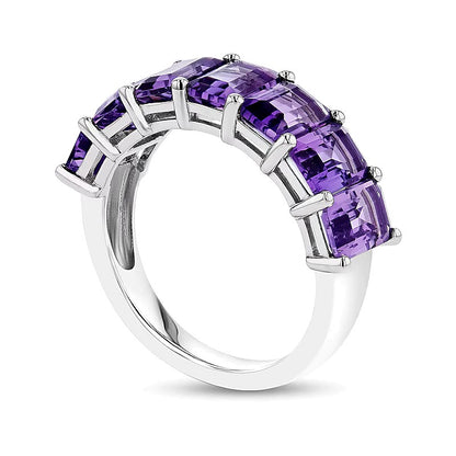 Emerald-Cut Amethyst Seven Stone Anniversary Band in 14K White Gold
