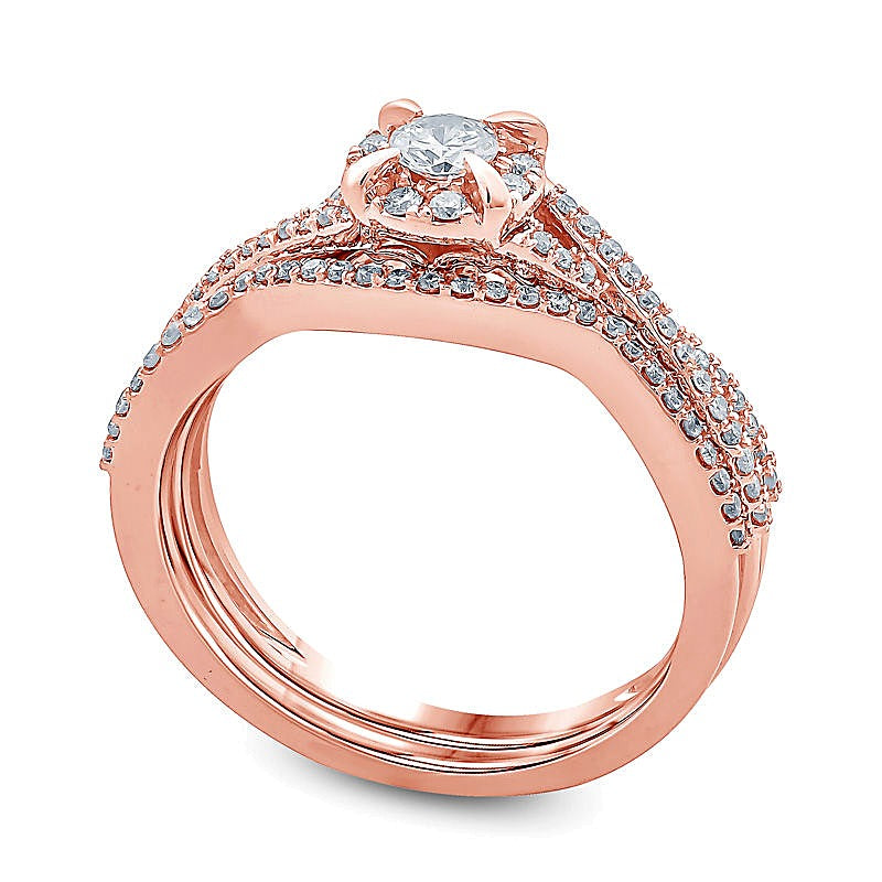 0.5 CT. TW Diamond Frame Twist Bridal Set in 14K Rose Gold