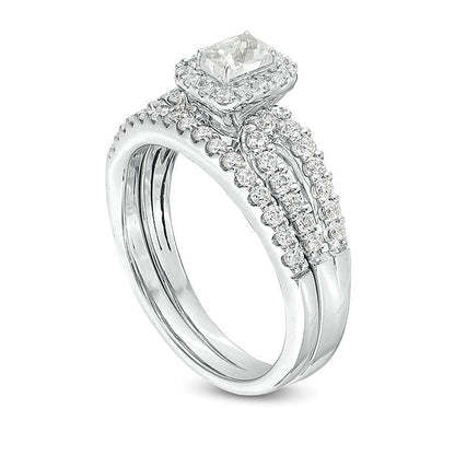 1.0 CT. TW Emerald-Cut Diamond Frame Split Shank Bridal Set in 14K White Gold (I/I1)