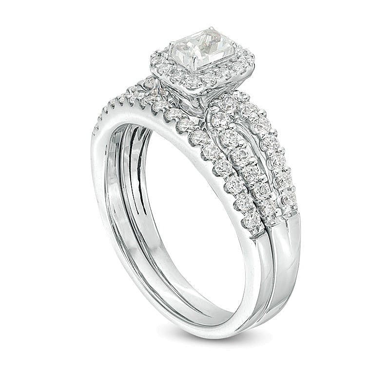 1.0 CT. TW Emerald-Cut Diamond Frame Split Shank Bridal Set in 14K White Gold (I/I1)