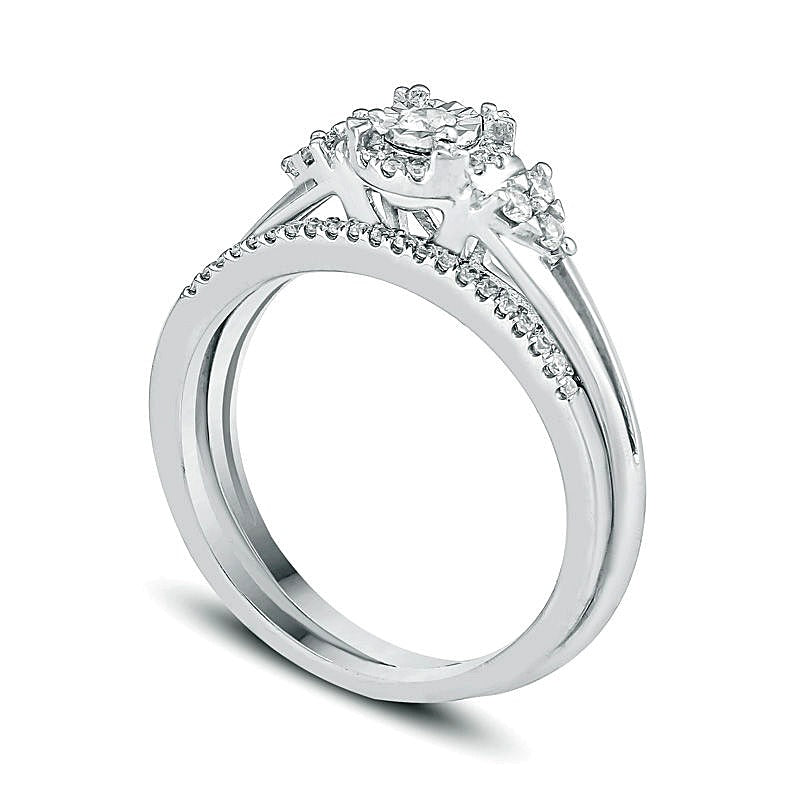 0.25 CT. TW Diamond Frame Tri-Sides Bridal Set in Sterling Silver