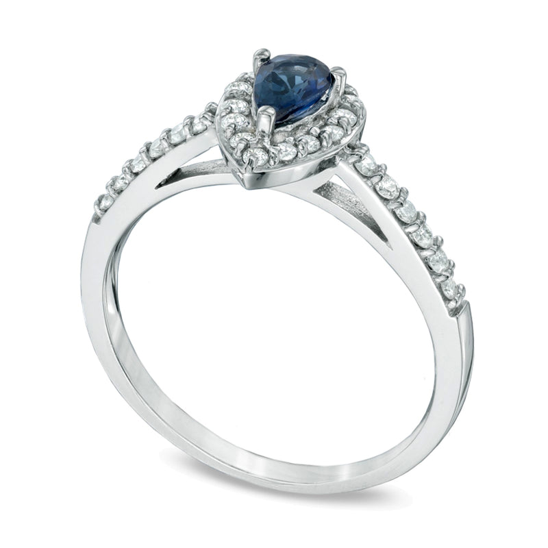 Pear-Shaped Blue Sapphire and 0.25 CT. TW Diamond Engagement Ring in 10K White Gold