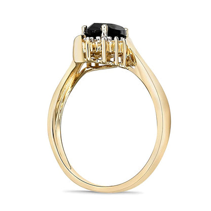 Marquise Black Onyx and Diamond Accent Beaded Starburst Border Bypass Ring in 10K Gold