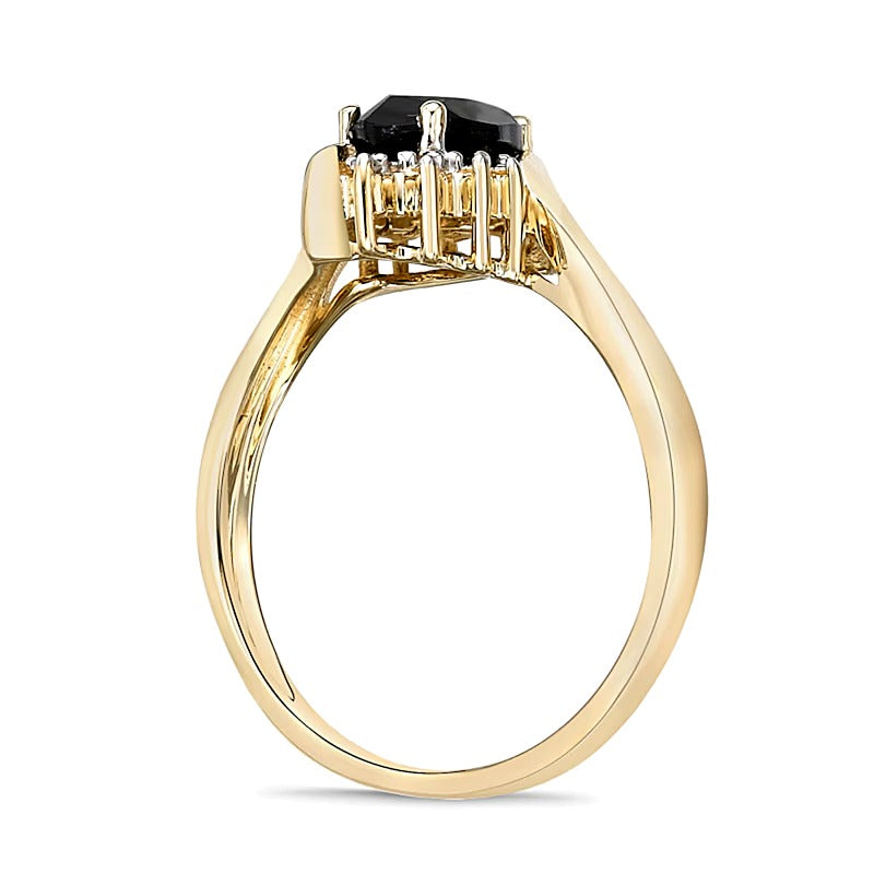 Marquise Black Onyx and Diamond Accent Beaded Starburst Border Bypass Ring in 10K Gold