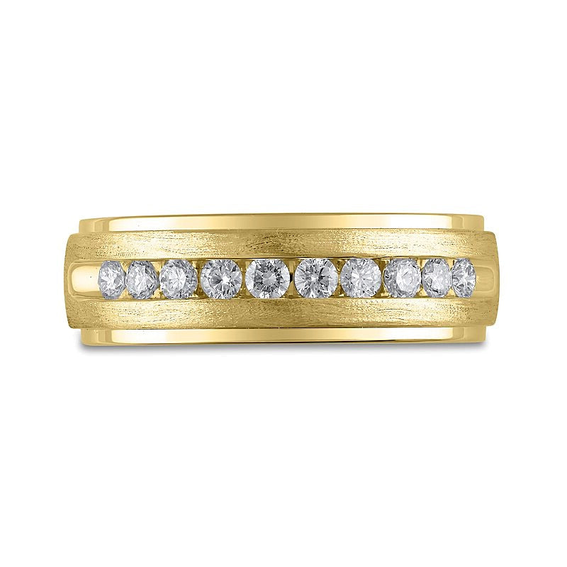 0.5 CT. TW Diamond Ten Stone Satin Stepped Edge Channel Band in 10K Gold