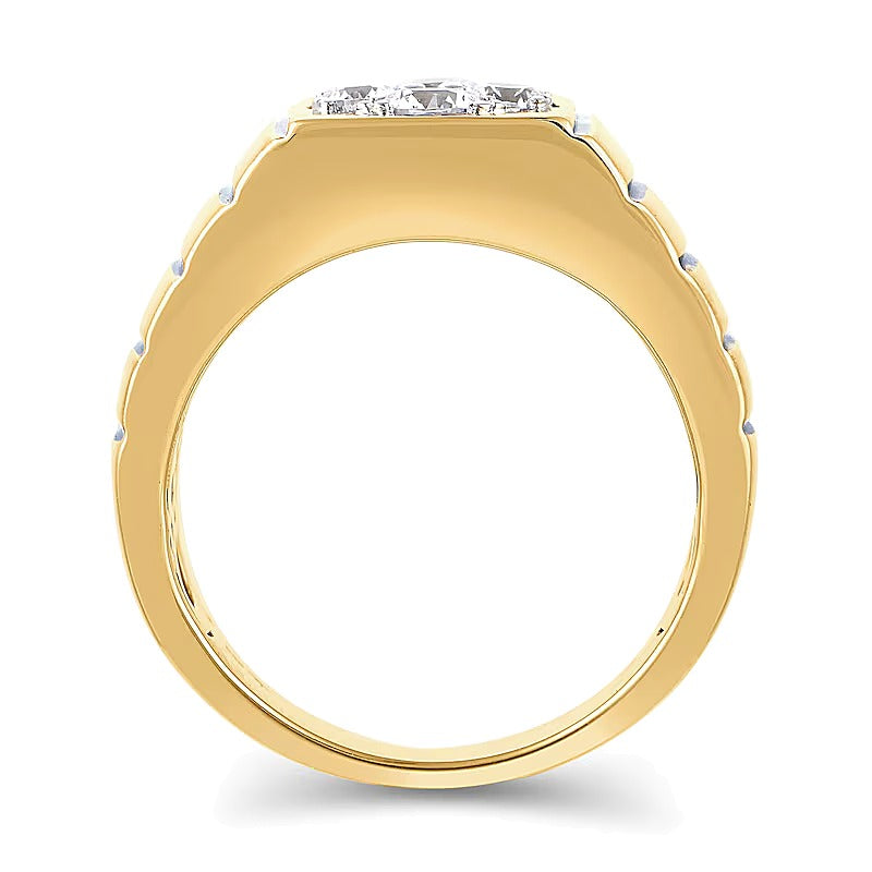 1.0 CT. TW Multi-Diamond Square-Top Ribbed Shank Ring in 14K Two-Tone Gold