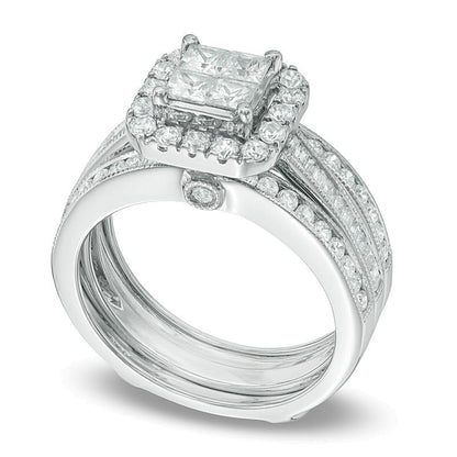 1.5 CT. TW Quad Princess-Cut Diamond Frame Bridal Set in 14K White Gold