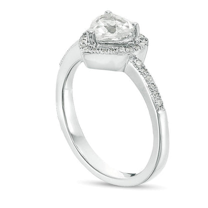 5.5mm Lab-Created White Sapphire and 0.13 CT. TW Diamond Frame Promise Ring in Sterling Silver