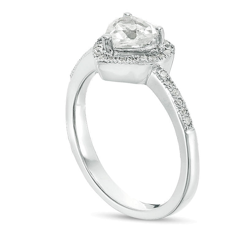 5.5mm Lab-Created White Sapphire and 0.13 CT. TW Diamond Frame Promise Ring in Sterling Silver
