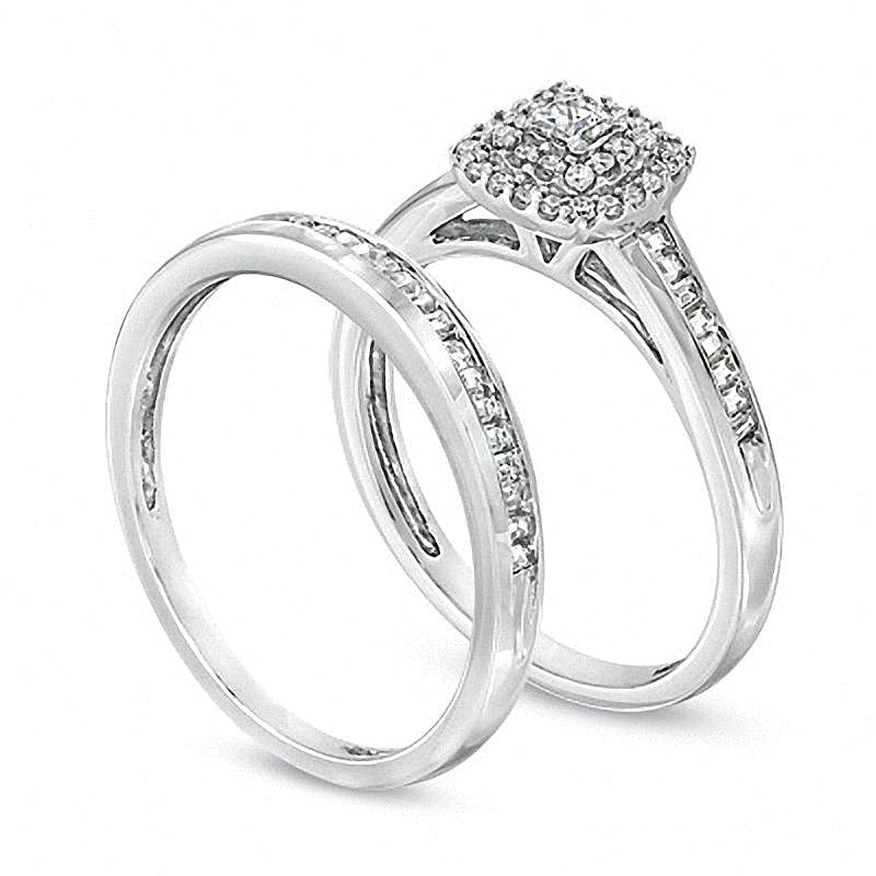 0.5 CT. TW Princess-Cut Diamond Double Frame Bridal Set in 10K White Gold