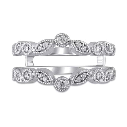 0.25 CT. TW Diamond Marquise-Shaped and Round Alternating Vintage-Style Solitaire Enhancer in 10K White Gold