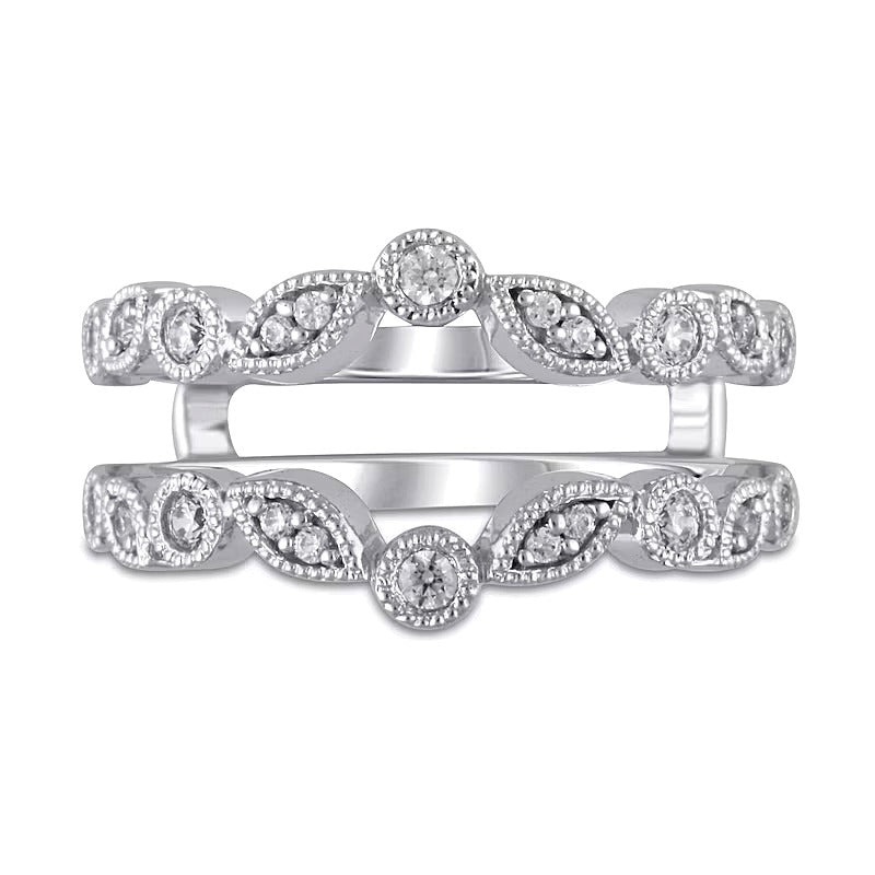 0.25 CT. TW Diamond Marquise-Shaped and Round Alternating Vintage-Style Solitaire Enhancer in 10K White Gold
