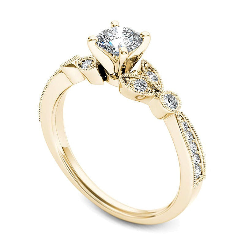 0.63 CT. TW Diamond Leaf Vintage-Style Engagement Ring in 14K Gold