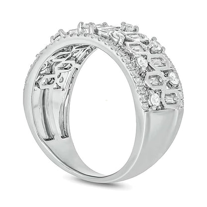 0.75 CT. TW Diamond Edge Hexagon Pattern Band in 10K White Gold