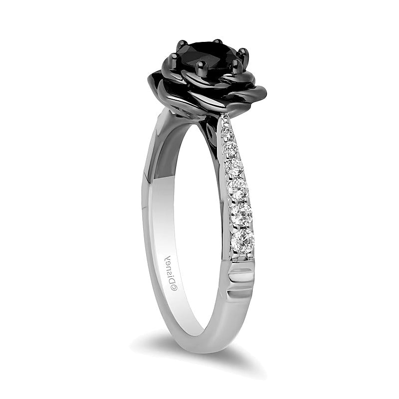 Enchanted Disney Villains Maleficent 1.0 CT. TW Black and White Diamond Rose Engagement Ring in 14K White Gold
