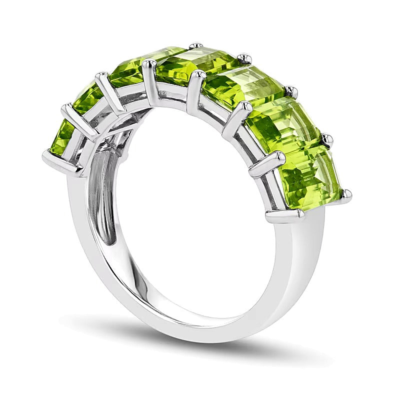 Emerald-Cut Peridot Seven Stone Anniversary Band in 14K White Gold