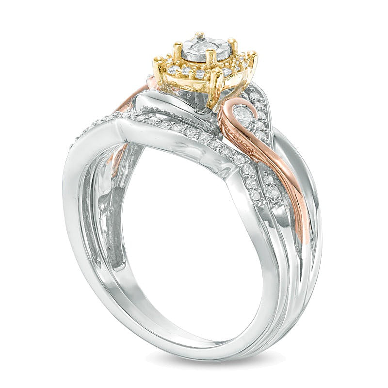 0.33 CT. TW Diamond Frame Swirl Bridal Set in Sterling Silver and 10K Two-Tone Gold
