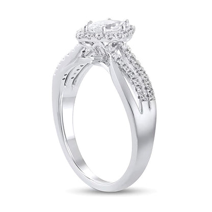 0.75 CT. TW Marquise Diamond Frame Triple Row Bypass Split Shank Engagement Ring in 14K White Gold