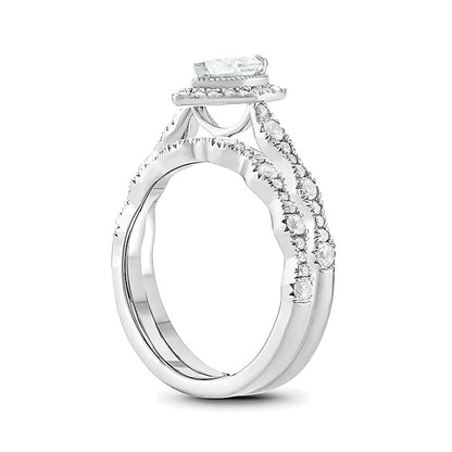 1.0 CT. TW Pear-Shaped Diamond Frame Art Deco Vintage-Style Bridal Set in 14K Two-Tone Gold