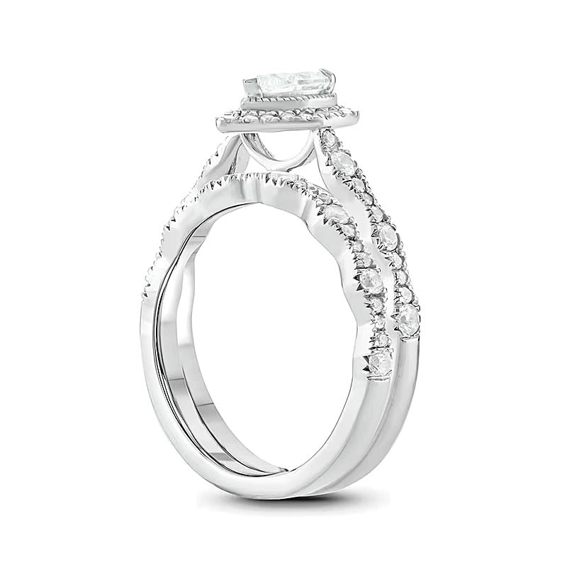 1.0 CT. TW Pear-Shaped Diamond Frame Art Deco Vintage-Style Bridal Set in 14K Two-Tone Gold