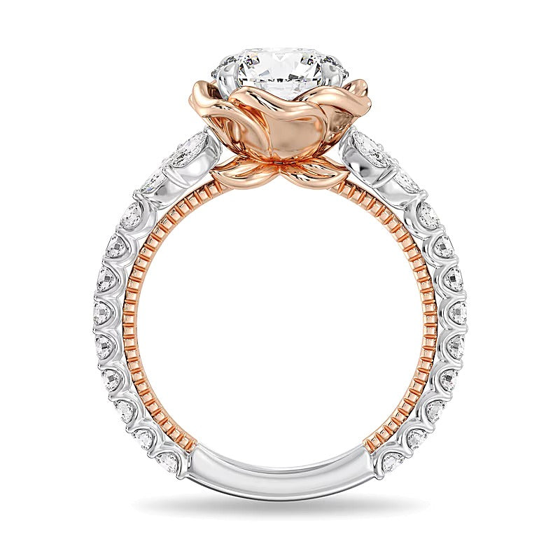 Enchanted Star Belle 2.75 CT. TW Lab-Grown Diamond Rose with Leaf Engagement Ring in 14K Two-Tone Gold