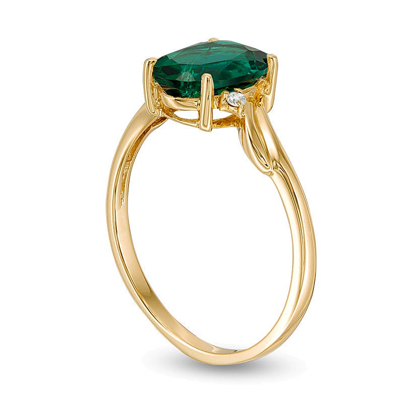Oval Lab-Created Emerald and Diamond Accent Bypass Swirl Shank Ring in 10K Gold