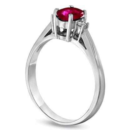 Oval Ruby and Diamond Accent Ring in 14K White Gold