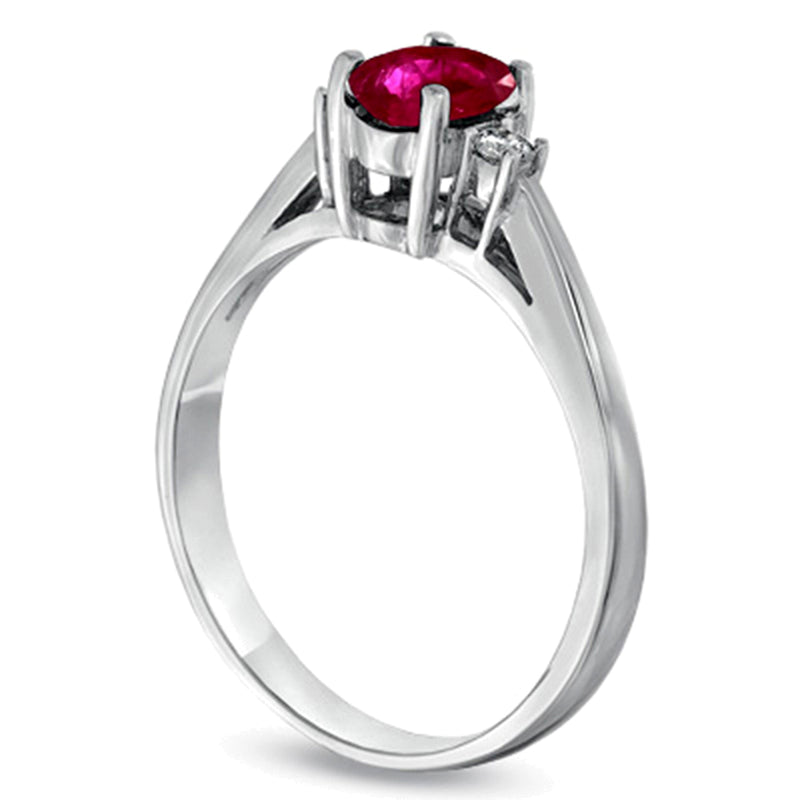 Oval Ruby and Diamond Accent Ring in 14K White Gold