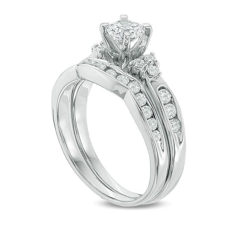 1.0 CT. TW Diamond Tri-Sides Bridal Set in 10K White Gold