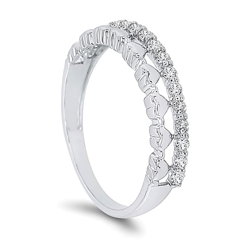 0.2 CT. TW Diamond Edge Hearts Stacked Band in 10K White Gold