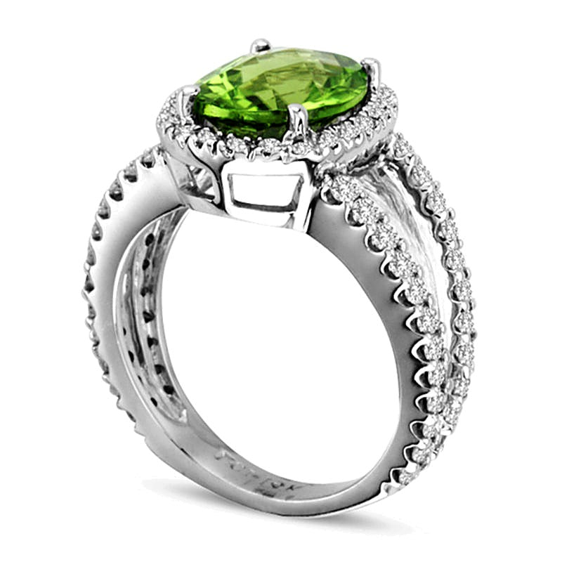 Oval Peridot and 0.88 CT. TW Diamond Ring in 14K White Gold