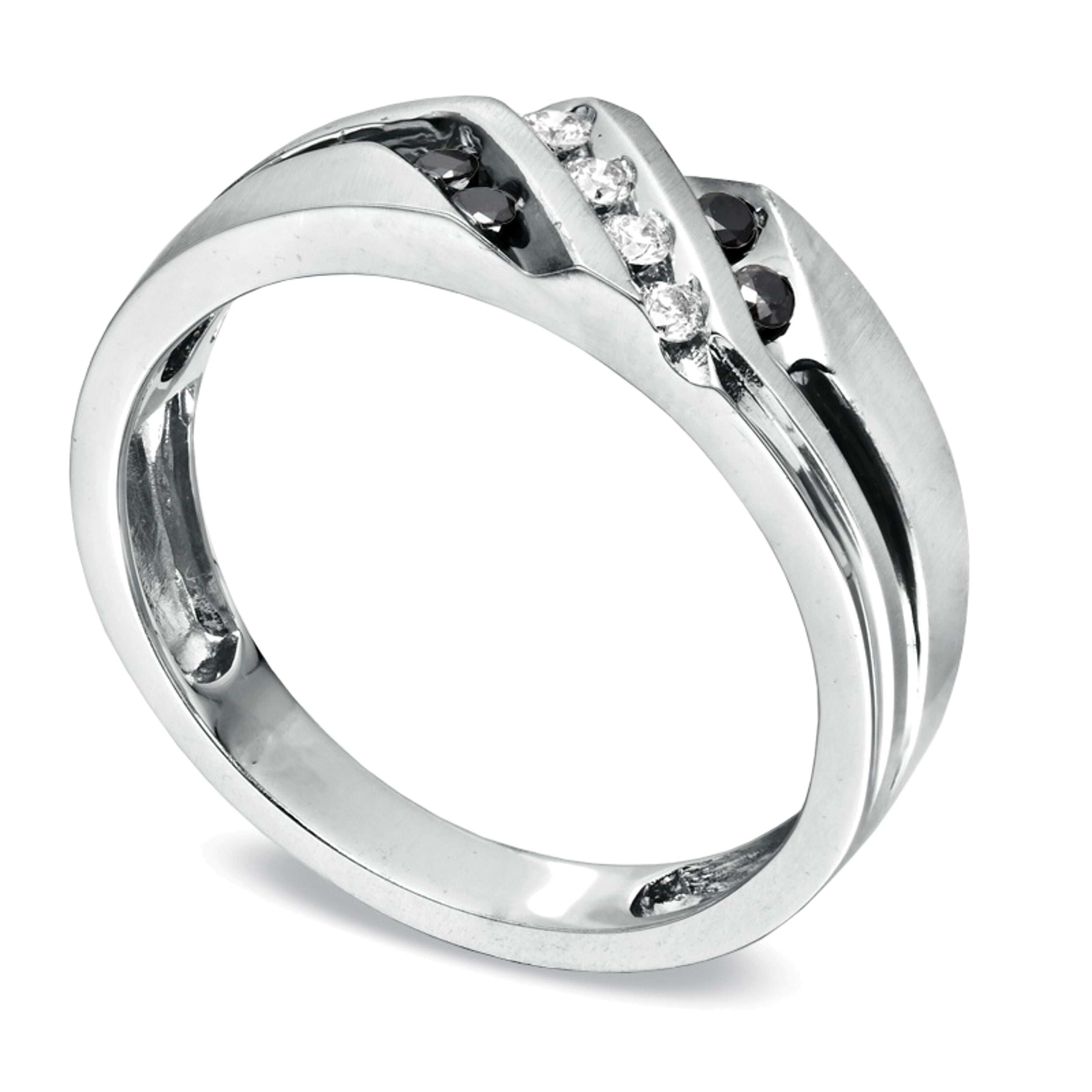 0.2 CT. TW Black and White Diamond Slant Wedding Band in 10K White Gold