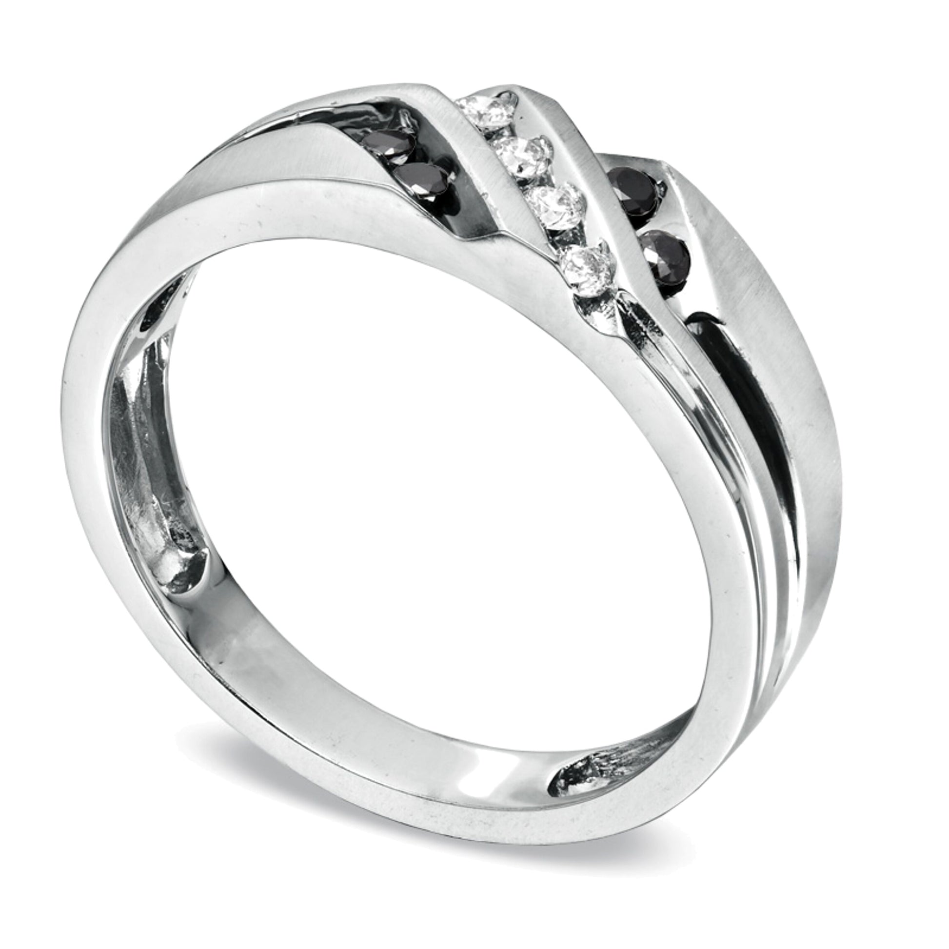 0.2 CT. TW Black and White Diamond Slant Wedding Band in 10K White Gold