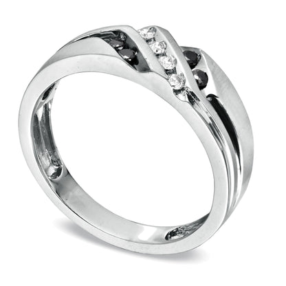 0.2 CT. TW Black and White Diamond Slant Wedding Band in 10K White Gold