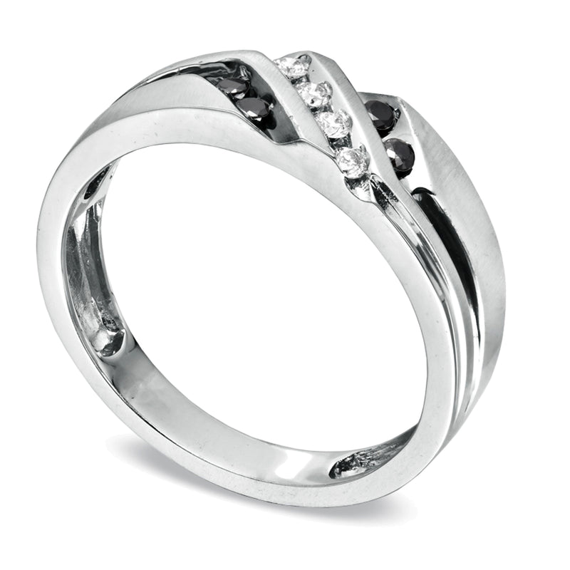 0.2 CT. TW Black and White Diamond Slant Wedding Band in 10K White Gold