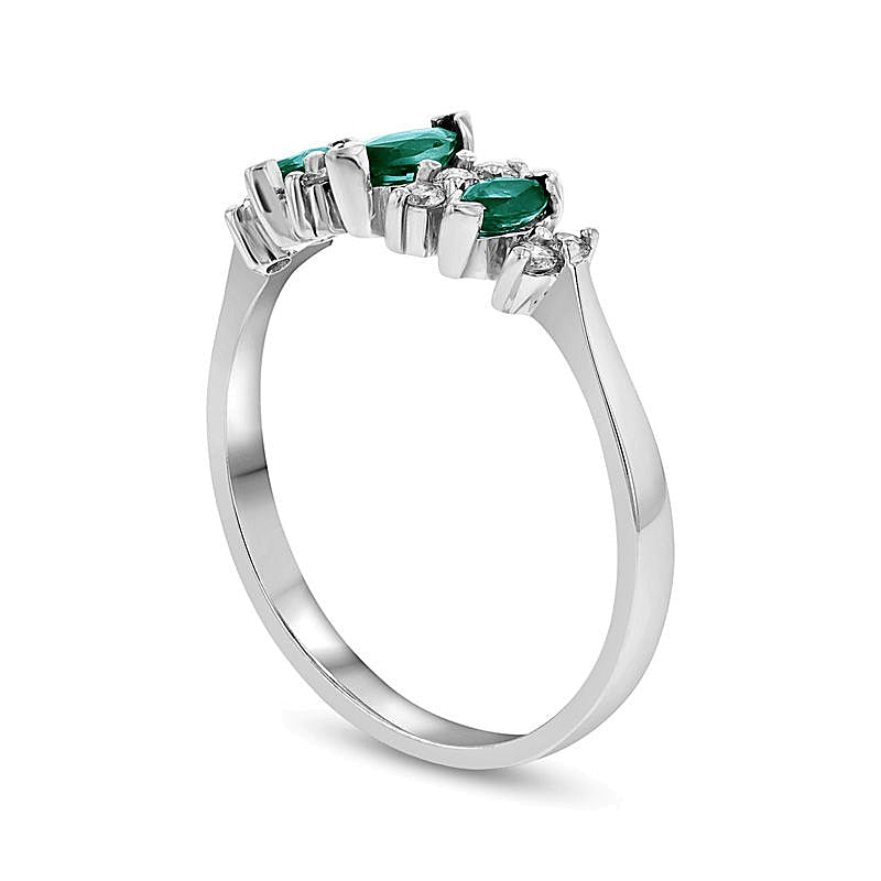 Marquise Emerald and 0.17 CT. TW Diamond Seven Stone Illusion Anniversary Ring in 14K White Gold