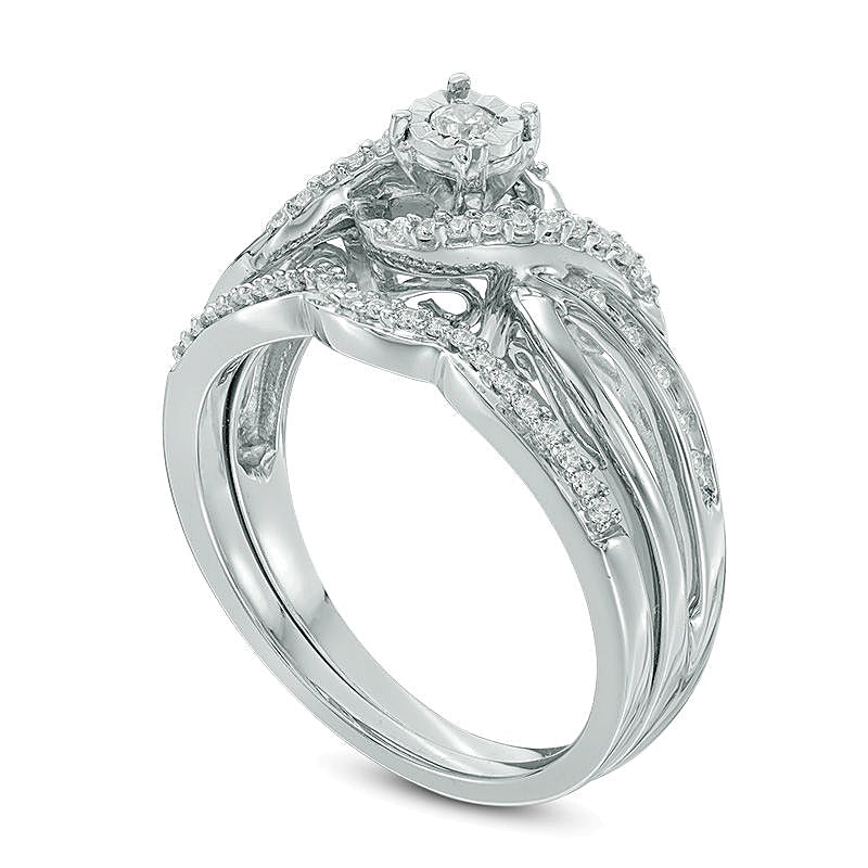 0.25 CT. TW Diamond Twist Crossover Bridal Set in Sterling Silver