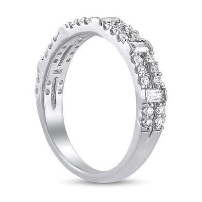 0.5 CT. TW Baguette-Cut Diamond Station Double Row Split Shank Ring in 14K White Gold