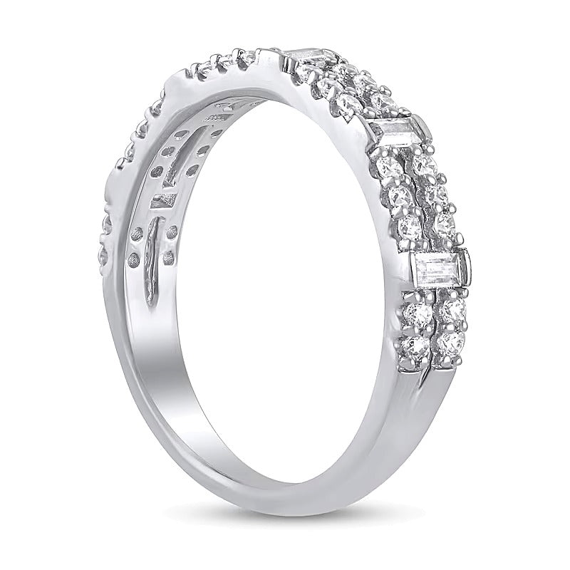 0.5 CT. TW Baguette-Cut Diamond Station Double Row Split Shank Ring in 14K White Gold
