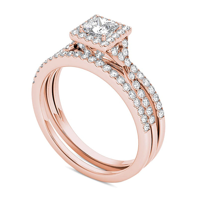 1.0 CT. TW Princess-Cut Diamond Frame Twist Bridal Set in 14K Rose Gold